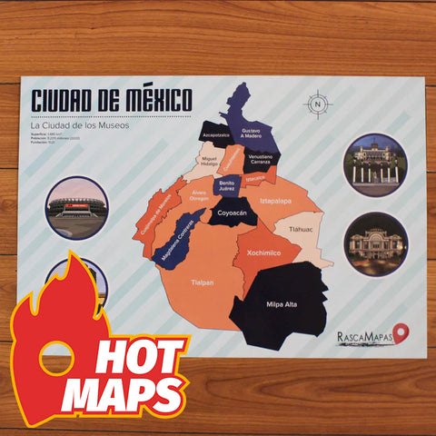 Mapa Rascable de la Ciudad de México con Plumilla de Colección | Dividido en Alcaldías