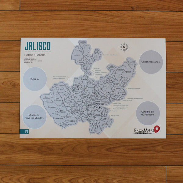 Mapa Rascable de Jalisco con Plumilla de Colección | Dividido en Municipios - Rasca MapasMapa Rascable de Jalisco con Plumilla de Colección | Dividido en Municipios