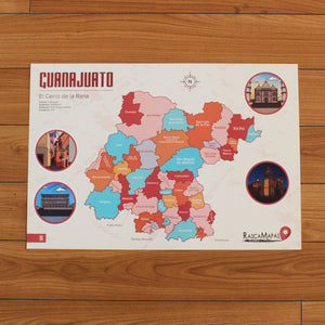 Mapa Rascable de Guanajuato con Plumilla de Colección | Dividido en Municipios