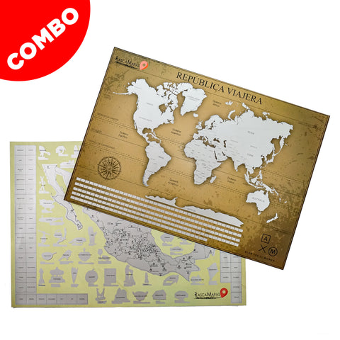 Mapa rascable de 132 + 45 Pueblos Mágicos +  Mapa de Alan x el Mundo COMBO