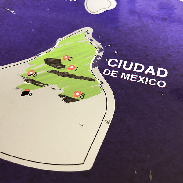 Mapa rascable de Zonas Arqueológicas de México + Mapa rascable de la CDMX dividida en colonias COMBO