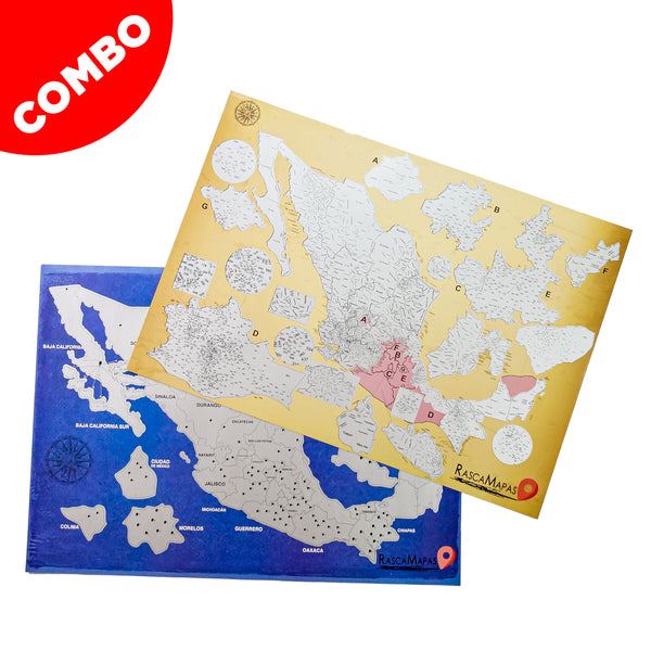 Mapa rascable Zonas Arqueológicas + Mapa rascable de municipios COMBO