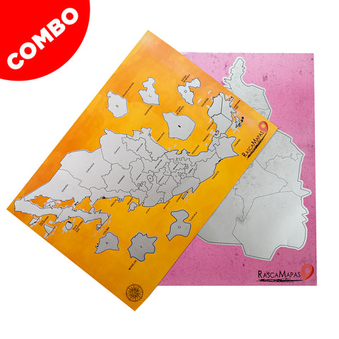 Mapa rascable de Estados + Mapa rascable de la CDMX dividida en colonias COMBO