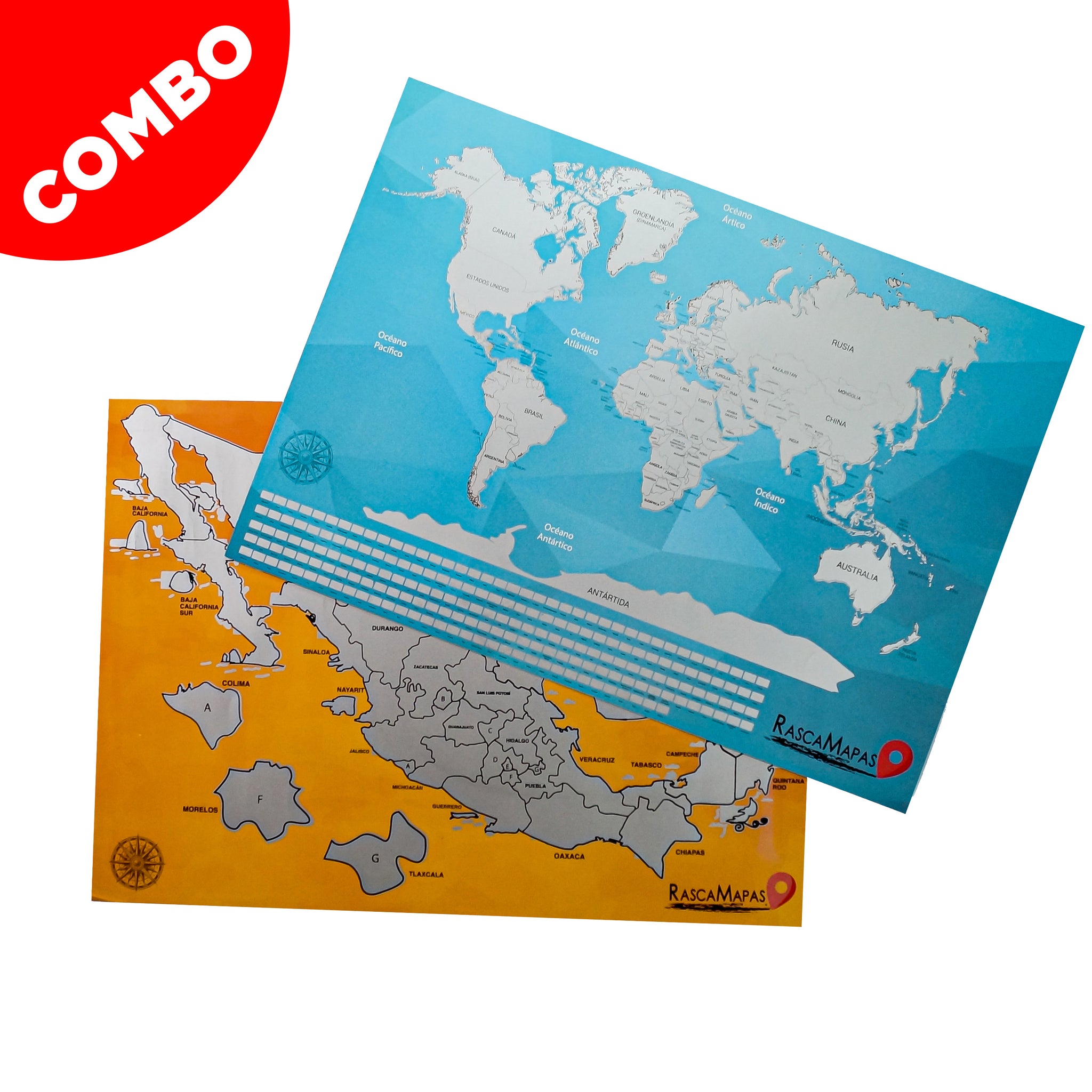 Mapa rascable de Estados + Mapa rascable del mundo COMBO