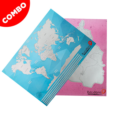 Mapa rascable de la CDMX dividida en colonias  + Mapa rascable del mundo COMBO