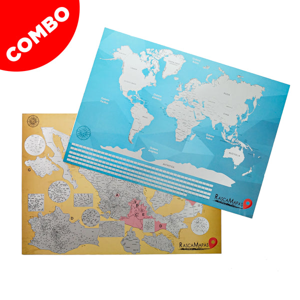 Mapa rascable de Municipios + Mapa rascable del mundo COMBO
